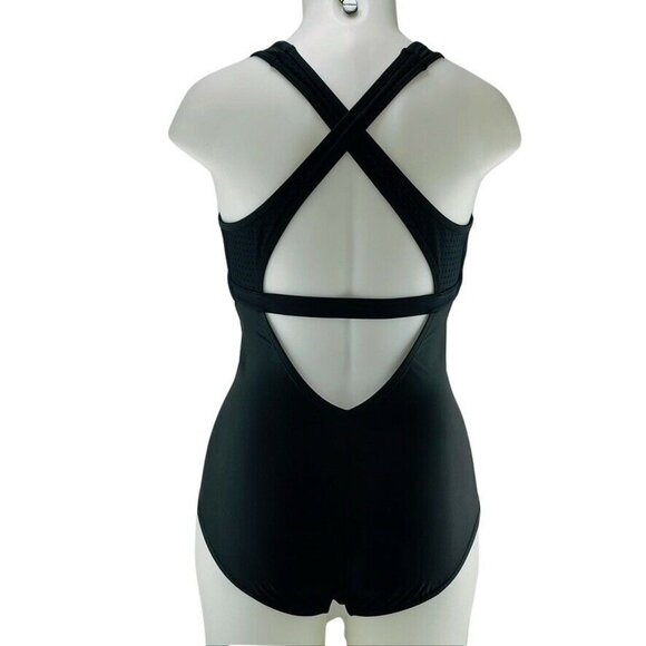 NIKE Swimsuit Black One Piece Side Panel Racer Back W/ Mesh Insert Womens Size M - Picture 2 of 7